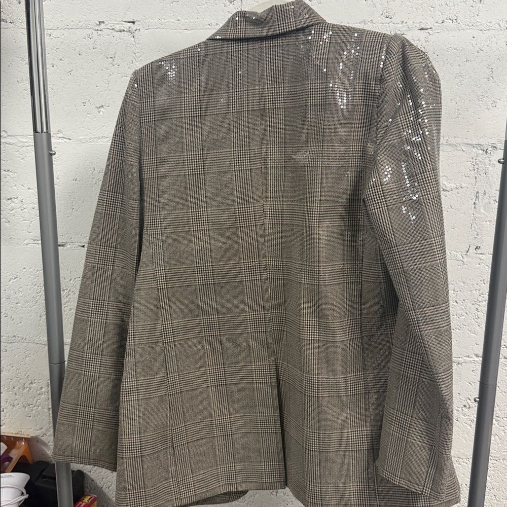 cupcakes & cashmere Brown Plaid Sequin Blazer - NWT Size Small - Picture 3 of 5